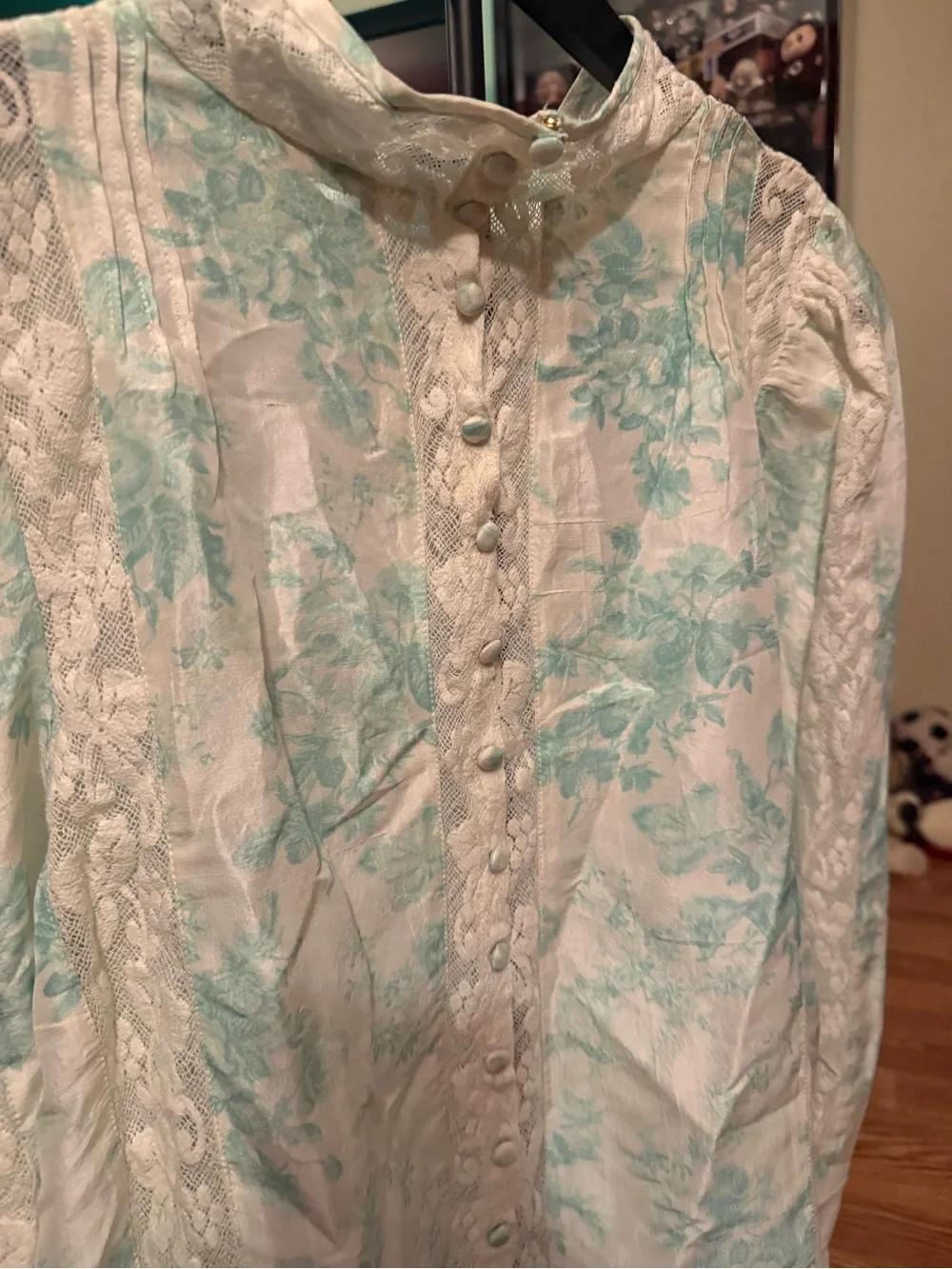 Loveshackfancy- White and Light Blue Floral Lace Blouse